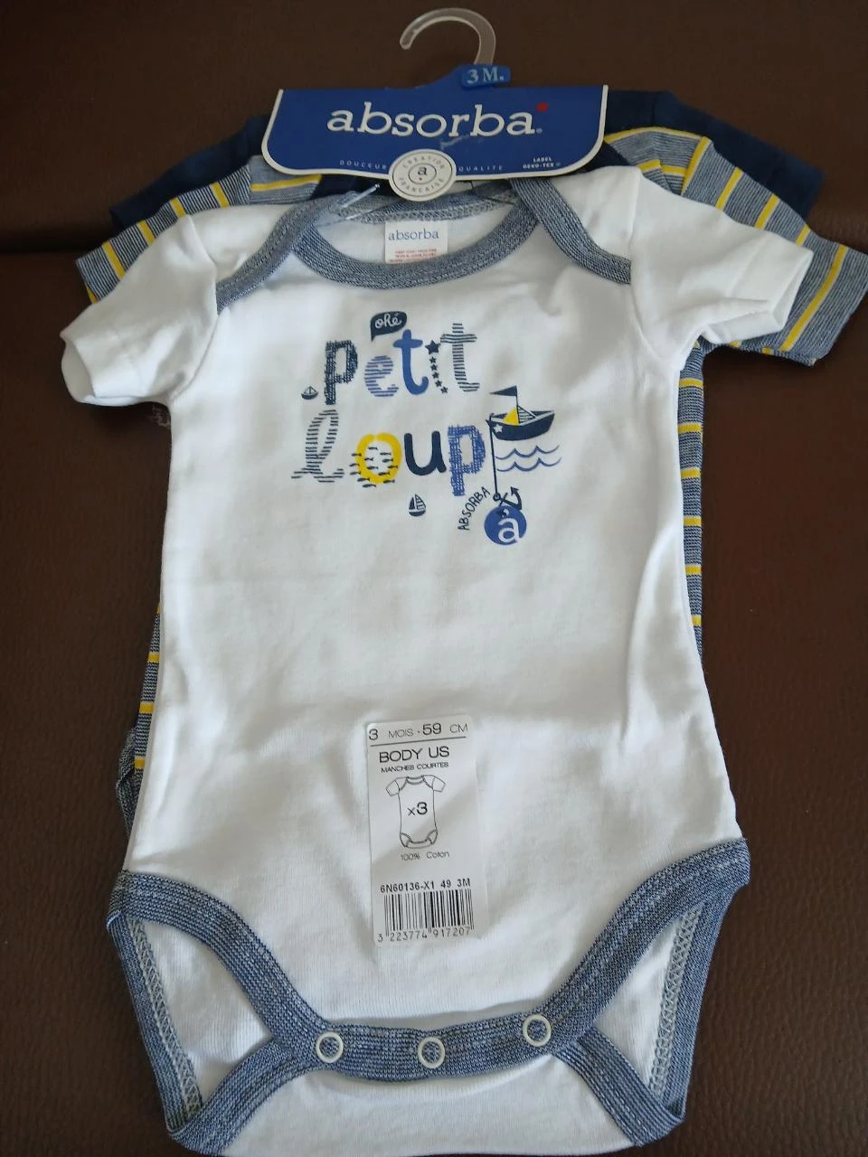 lot 3 bodies manches courtes absorba 60 cm 3 mois